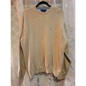 Vtg XL Tommy Hilfiger Beige Crewneck Sweater Cotton Pullover Preppy Crest Street